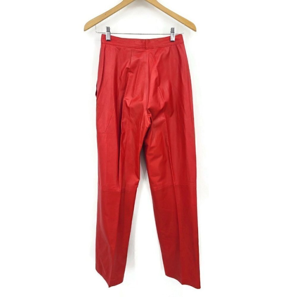 VTG 80s Alan Austin Red Leather Pants Womens S 40 IT High Waisted - Picture 3 of 6
